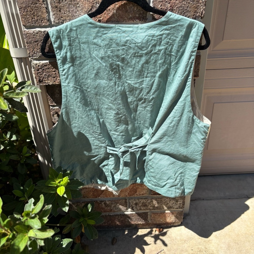 Vintage Two Twenty Embroidered Patchwork Vest Green Cream Medium - Picture 5 of 7